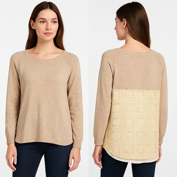 Fever Cream Lace Boho Fairy Pullover Top Long Sleeve Layered Hem Y2K Romantic S - Picture 1 of 7